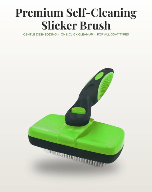 Fur & Velvet Self-Cleaning Slicker Brush — Green, hero angle