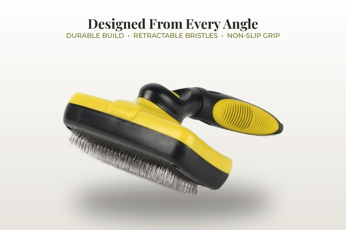 Fur & Velvet Self-Cleaning Slicker Brush — Yellow, three-quarter view