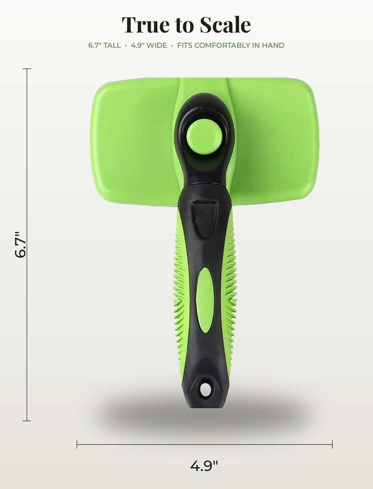 Fur & Velvet Self-Cleaning Slicker Brush — Green, size and dimensions