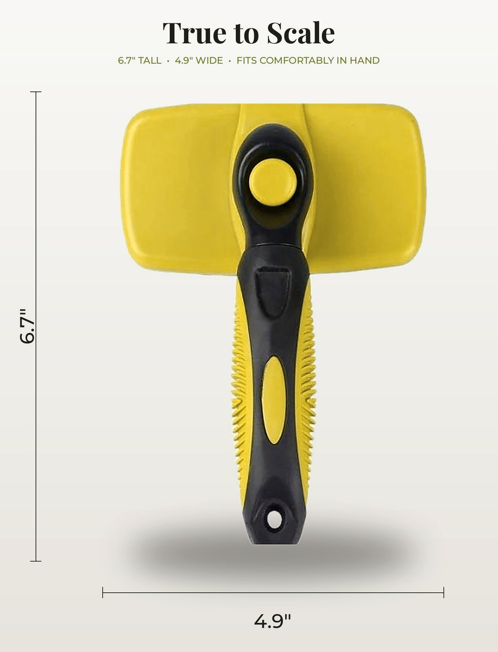 Fur & Velvet Self-Cleaning Slicker Brush — Yellow, size and dimensions
